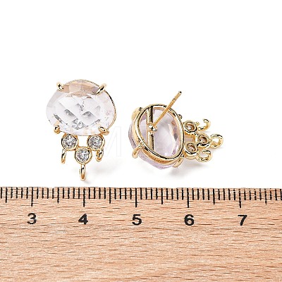 Brass Micro Pave Cubic Zirconia Stud Earring Findings with Natural Amethyst KK-Z096-05G-01-1