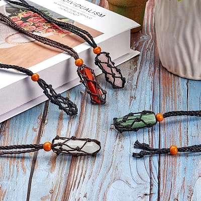 6Pcs 2 Colors Adjustable Braided Waxed Cord Macrame Pouch Necklace Making NJEW-SZ0001-50-1
