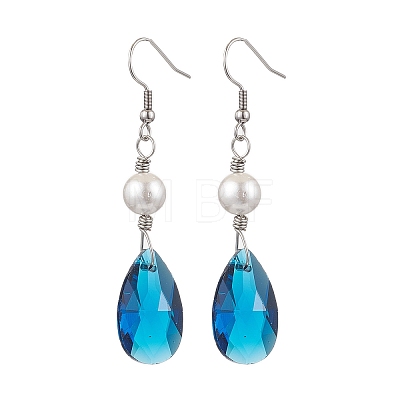 Glass and Shell Pearl Dangle Earrings EJEW-JE06020-1