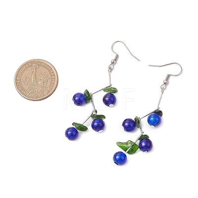 Spray Painted Crackle Glass Beads & Natural Diopside Chip Beads Dangle Earrings EJEW-JE06289-01-1