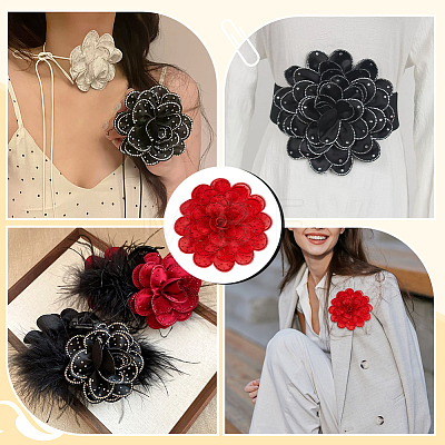 Polyester Flower Brooches JEWB-WH0020-130B-1