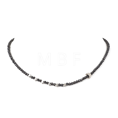 2Pcs 2 Styles Brass Moon Star and Faceted Round Natural Black Spinel Beaded Necklaces for Women NJEW-JN05657-1