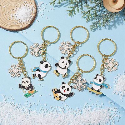 Snowflake & Panda Alloy Enamel Pendant Keychains KEYC-JKC00630-1