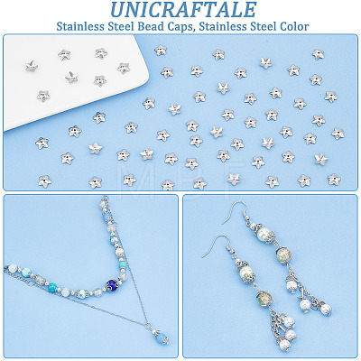 Unicraftale 5-Petal Flower Smooth Surface 304 Stainless Steel Bead Caps STAS-UN0042-48-1