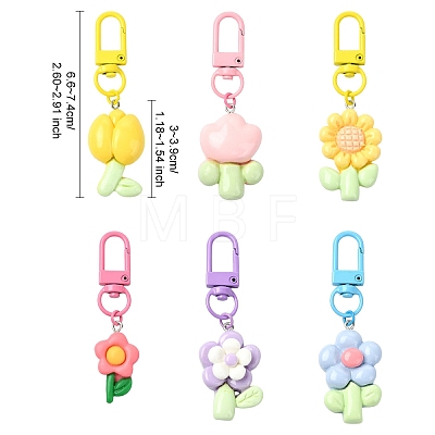 6Pcs Flower Resin Pendant Decorations HJEW-YW00056-1