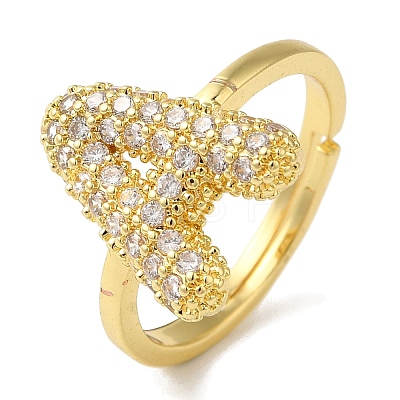 Rack Plating Letter Brass Micro Pave Clear Cubic Zirconia Adjustable Rings for Women KK-S391-03G-A-1