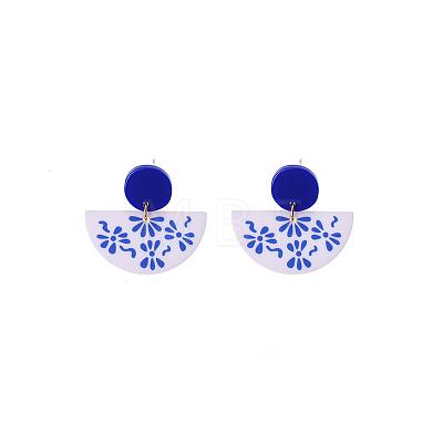 Acrylic Blue and White Porcelain Printed Dangle Stud Earrings FS-WG917E7-02-1
