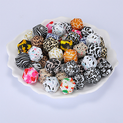 Colorful Pattern Printed Silicone Beads SI-JX0022A-17-1