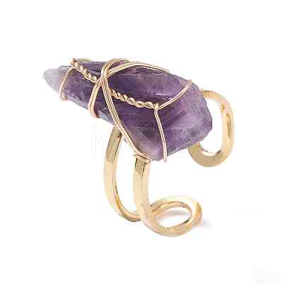 Roungh Raw Natural Gemstone Wire Wrapped Open Cuff Rings for Girl Women RJEW-JR00429-1
