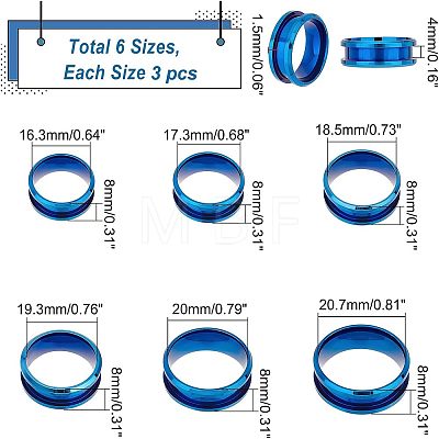 Unicraftale 18pcs 6 Size 201 Stainless Steel Grooved Finger Ring Settings DIY-UN0003-59-1