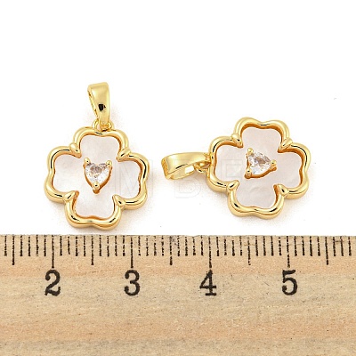 Brass Pave Shell Pendants KK-G490-38G-1