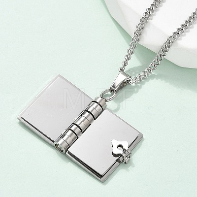 304 Stainless Steel Book Pendant Necklaces for Women LS-NJEW-U037-01A-P-1