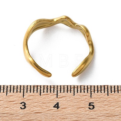 PVD Vacuum Plating 304 Stainless Steel Wave Open Cuff Ring for Women RJEW-C040-02G-1