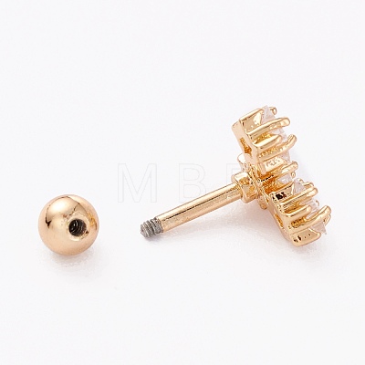 Brass Micro Pave Clear Cubic Zirconia Barbell Cartilage Earrings AJEW-P017-15G-1
