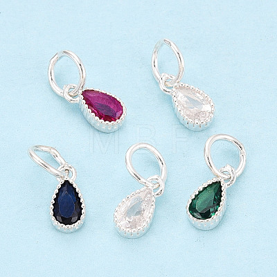 925 Sterling Silver Pave Cubic Zirconia Teardrop Birthstone Style Charms STER-T009-21S-1