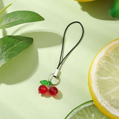 Cherry Glass & Acrylic Mobile Straps HJEW-JM02934-1