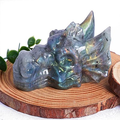 Natural Labradorite Carved Dragon Head Figurines PW-WGCF919-02-1