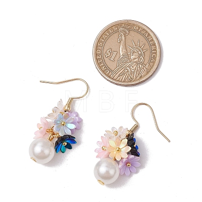 Flower ABS Plastic Imitation Pearl Dangle Earrings EJEW-JE06376-1