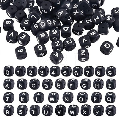 108 Pcs White Cube Silicone Beads Letter Number Square Dice Alphabet Beads with 2mm Hole Spacer Loose Letter Beads for Bracelet Necklace Jewelry Making JX438B-1