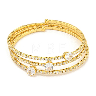 Rack Plating Brass Pave Clear Cubic Zirconia Open Cuff Wrap Bangles BJEW-B110-01G-02-1