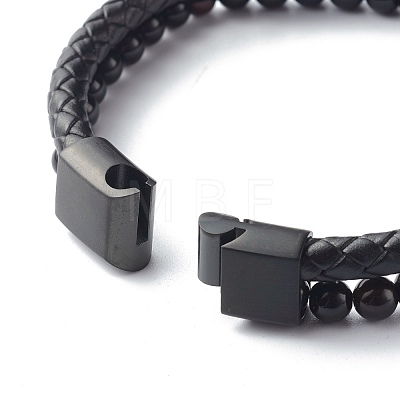 Natural Obsidian Round Beads Multi-strand Bracelets BJEW-JB06571-03-1