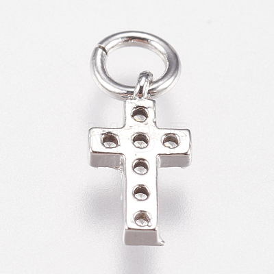 Brass Micro Pave Cubic Zirconia Tiny Cross Charms X-ZIRC-E147-62P-1