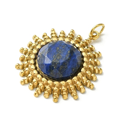 Ion Plating(IP) 304 Stainless Steel Pave Faceted Natural Lapis Lazuli Pendants FIND-Z028-38B-1