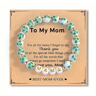 Mother's Day RoundHandmade Floral Porcelain & Resin Beaded Stretch Bracelets for Mom QO2336-2-1