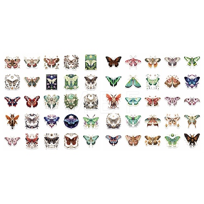 50Pcs Moth PVC Self Adhesive Cartoon Stickers X-STIC-B001-19-1