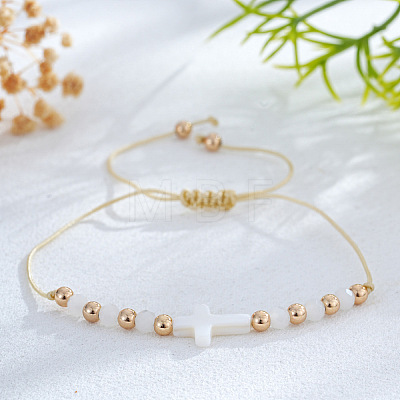 Adjustable Glass & Brass Beads Braided Bead Bracelets KF3798-12-1