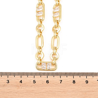 7MM Brass Pave Cubic Zirconia Figaro Chain Necklaces NJEW-D324-03G-06-1