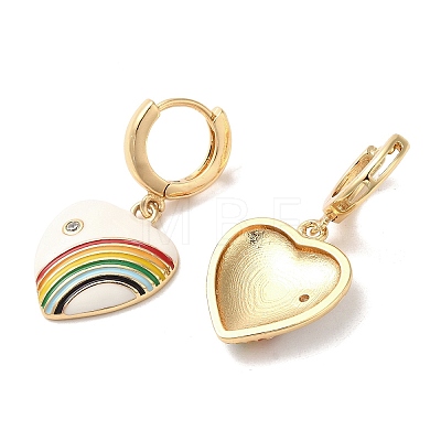 Heart with Rainbow Real 18K Gold Plated Brass Dangle Hoop Earrings EJEW-L268-042G-03-1