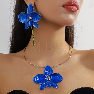 Flower Alloy Pendant Necklace & Stud Dangle Earring Sets FS-WG43B4A-12-1