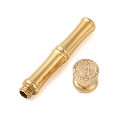 Golden Tone Brass Wax Seal Stamp Head with Bamboo Stick Shaped Handle STAM-K001-05G-A-1