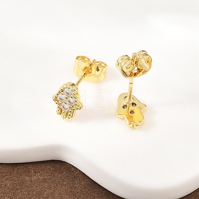 Brass Micro Pave Clear Cubic Zirconia Stud Earrings EJEW-F405-21B-G-1