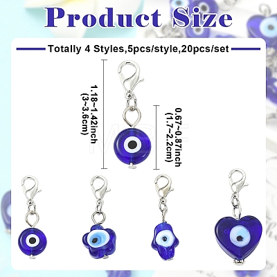 20Pcs 4 Styles Handmade Evil Eye Lampwork Pendant Decorations HJEW-YW00316-1