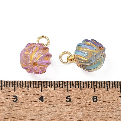 Baking Paint and Golden Metal Enlaced Glass Pendants PALLOY-JF05670-02-1
