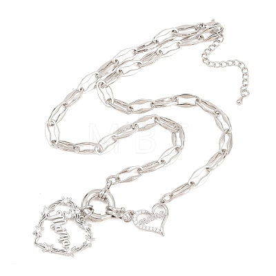 Mother's Day Brass Pave Clear Cubic Zirconia Mama Heart Pendant Necklaces NJEW-A071-04P-1