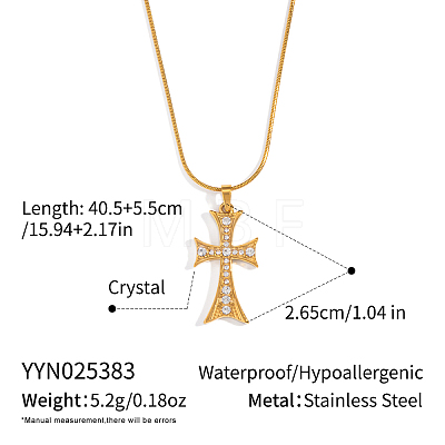 Fashion 304 Stainless Steel Crystal Rhinestone Cross Pendant Round Snake Chain Necklaces for Women XF9341-1-1