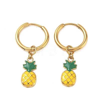 Fruit 304 Stainless Steel Enamel Hoop Dangle Earrings EJEW-T059-01B-1