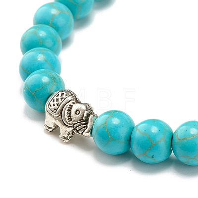 Round Synthetic Turquoise & Natural Lava Rock Stretch Bracelet BJEW-JB07470-02-1