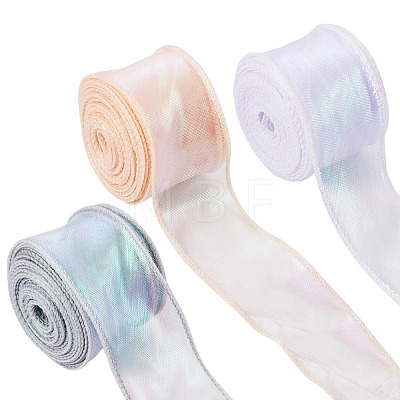  3 Rolls 3 Colors Flat Rainbow Color Organza Ribbon OCOR-TA0001-47-1