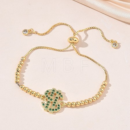 Brass Micro Pave Cubic Zirconia Slider Bracelets KK-H279-14G-01-1