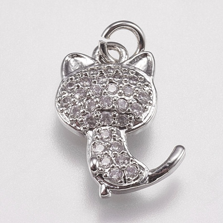 Brass Micro Pave Cubic Zirconia Kitten Charms ZIRC-E147-42P-1