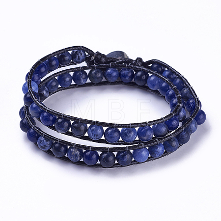 Natural Sodalite Round Bead Wrap Bracelets BJEW-JB04248-1
