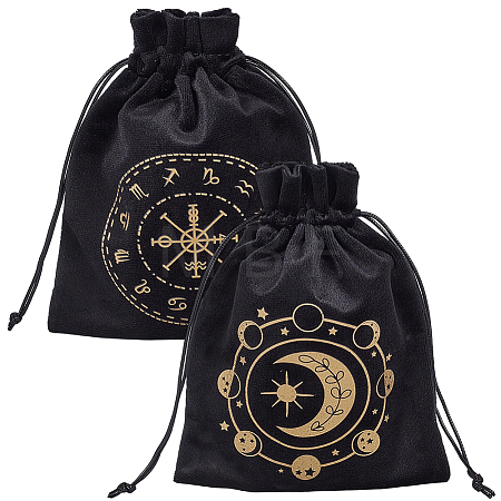 2Pcs 2 Styles Printed Velvet Drawstring Storage Bags for Tarot Card ABAG-CN0001-78-1