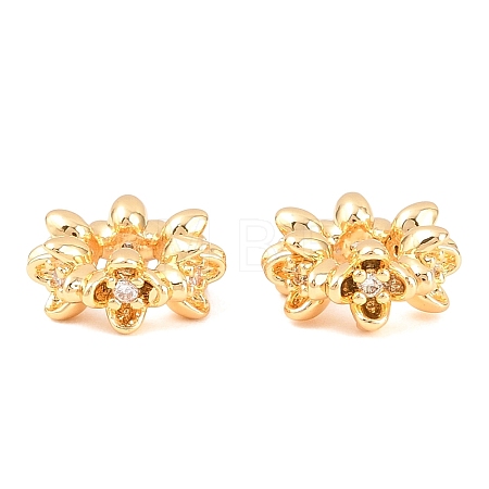Brass Pave Clear Cubic Zirconia Spacer Beads KK-L274-05G-1