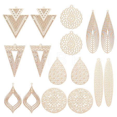 32Pcs 8 Style Rack Plating Brass Filigree Big Pendants KKC-UN0001-02-1