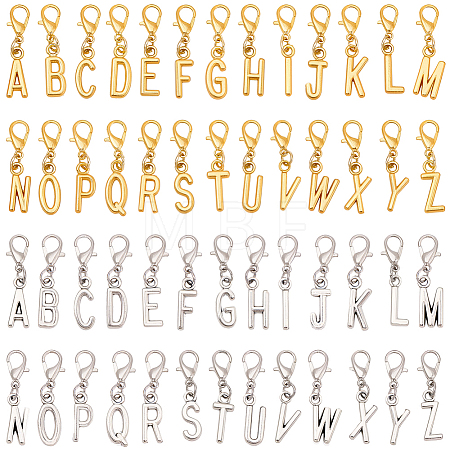 52Pcs 2 Colors Alloy Letter A~Z Pendant Decorations HJEW-BM0001-69-1