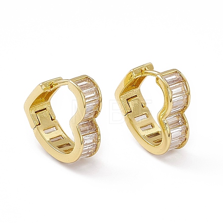 Clear Cubic Zirconia Heart Hoop Earrings EJEW-M210-17G-1